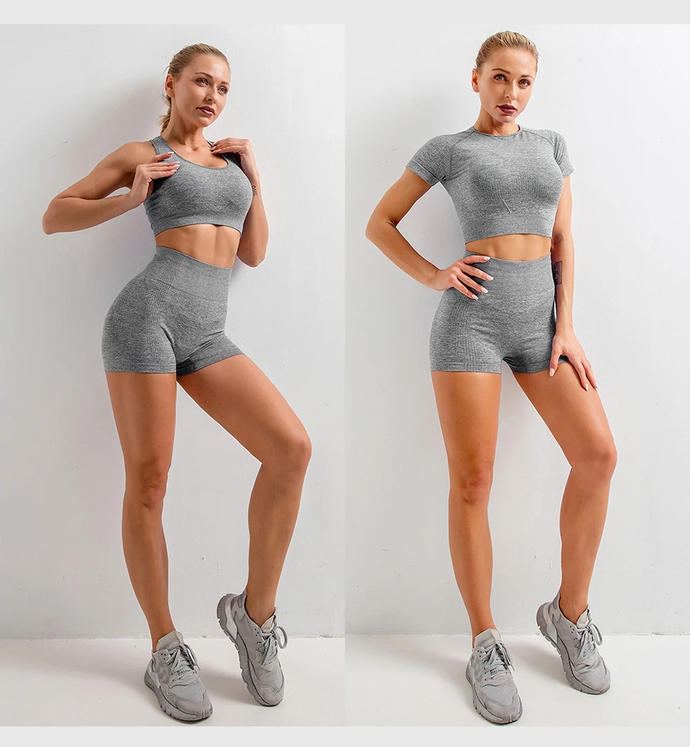 Women's Seamless Gym Leggings, Top, Longsleeve and Shorts Set