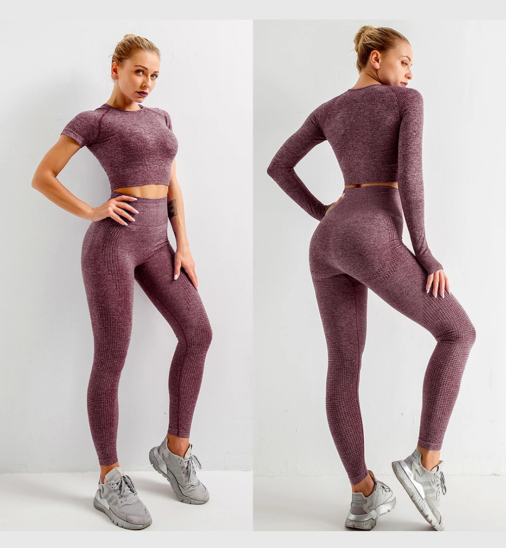 Women's Seamless Gym Leggings, Top, Longsleeve and Shorts Set