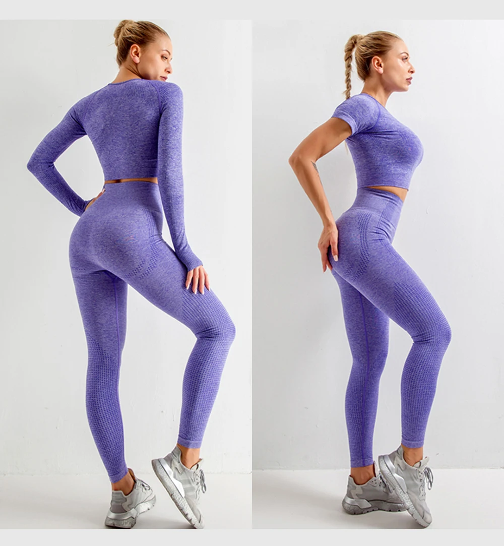 Women's Seamless Gym Leggings, Top, Longsleeve and Shorts Set