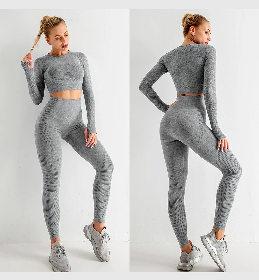 Women's Seamless Gym Leggings, Top, Longsleeve and Shorts Set