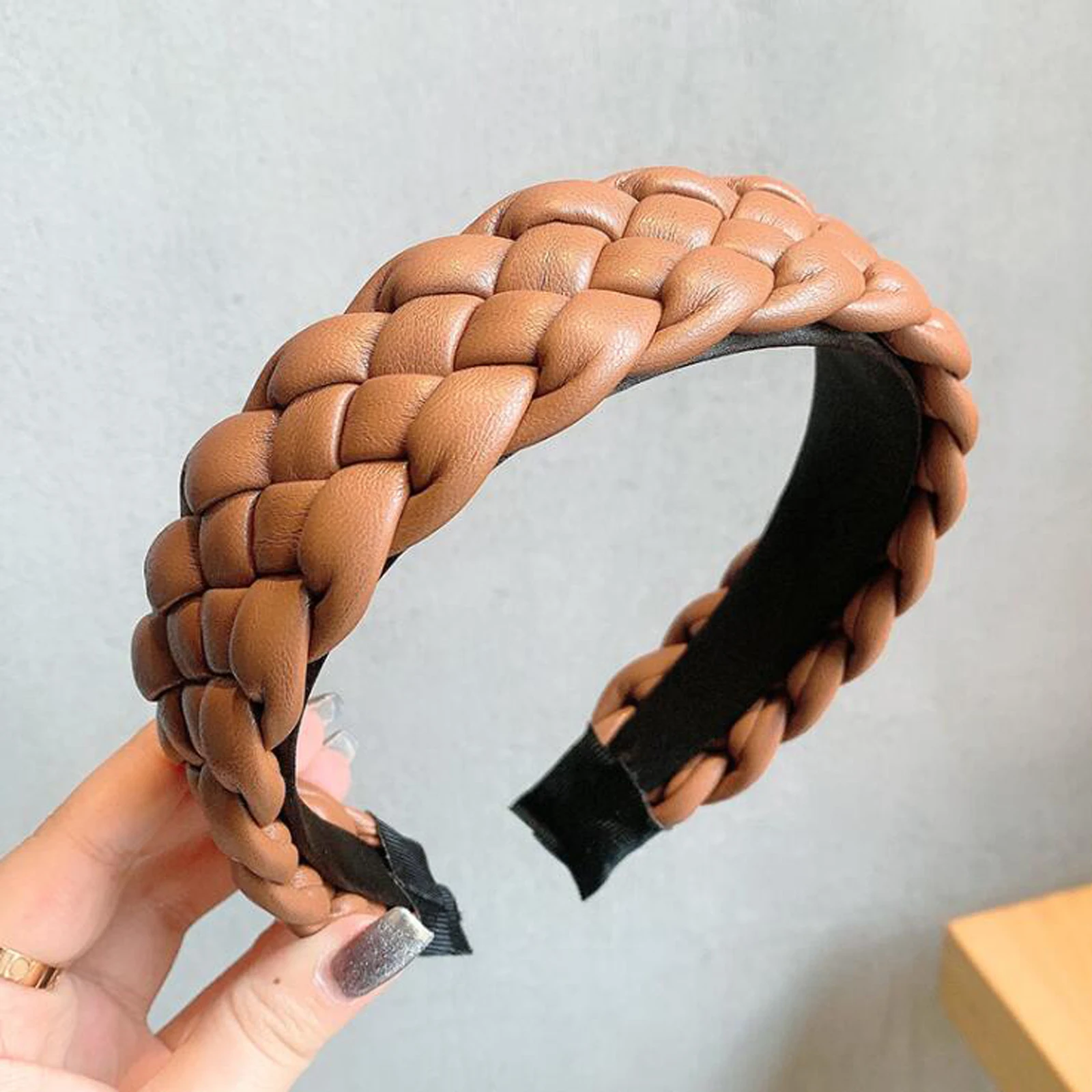 Pleated PU Leather Hairband for Women