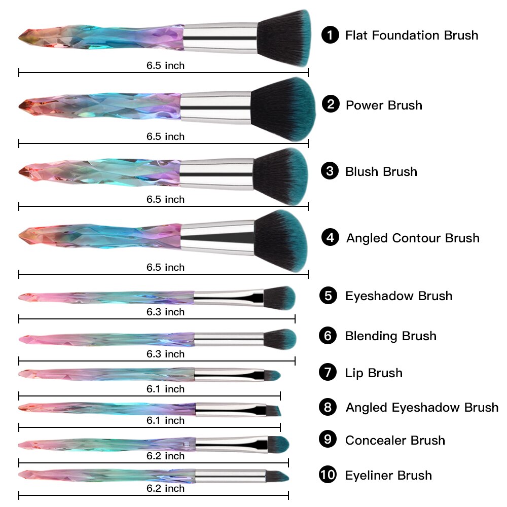 Colorful Makeup Brushes 10 pcs Set