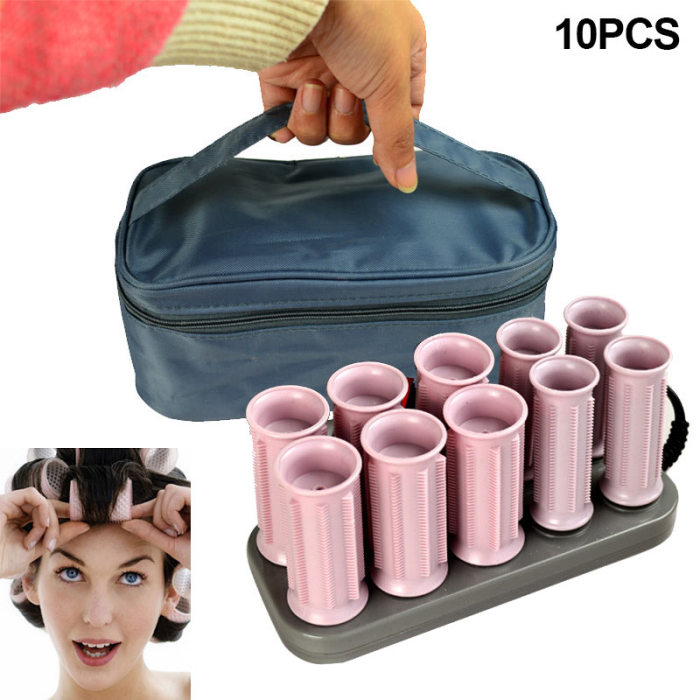 Pastel Pink Electric Hair Rollers 10 Pcs Set