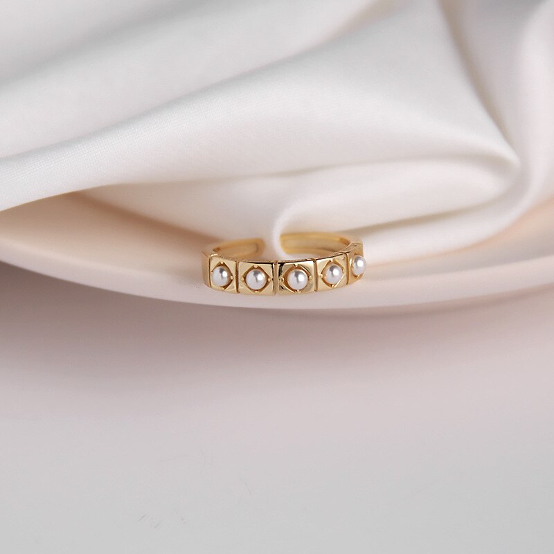 Women's 925 Sterling Silver Pearl Gold Rings