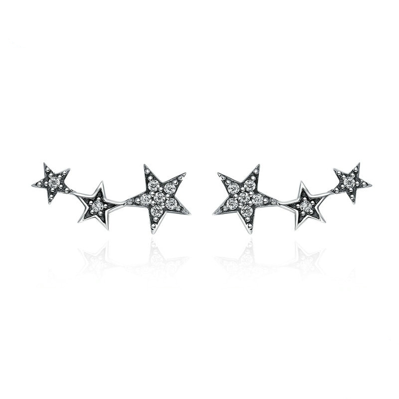 Sparkling Star Silver Women's Climber Earrings