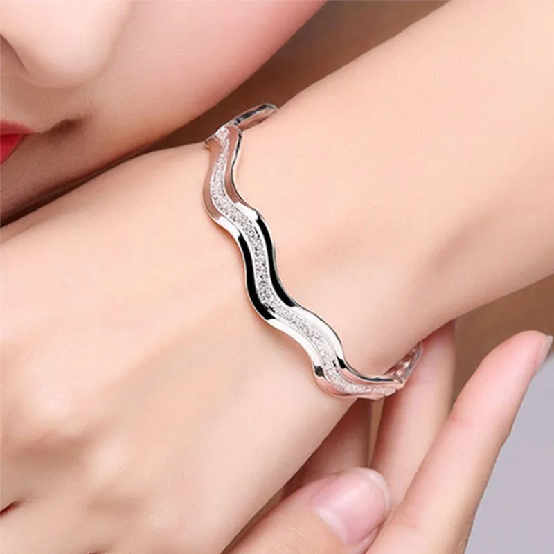 Wave Shaped Sterling Silver Bracelet