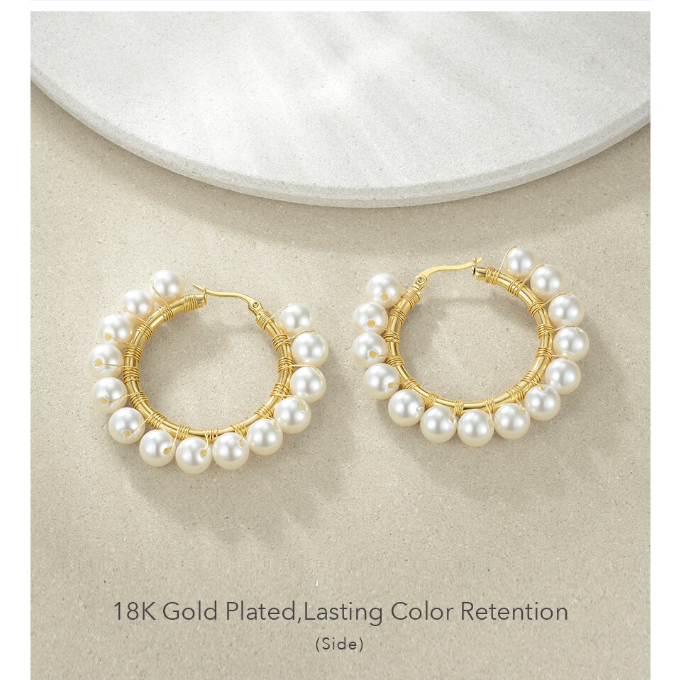 Women’s Elegant Pearls Hoop Earrings