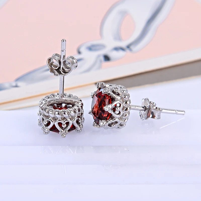 Natural Red Garnet 925 Sterling Silver Stud Earrings