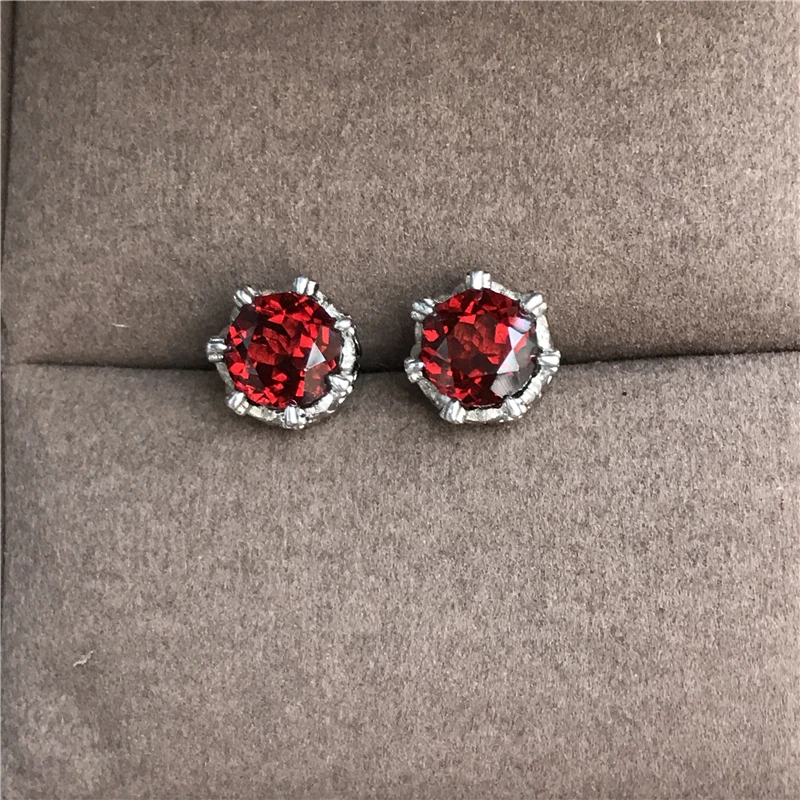 Natural Red Garnet 925 Sterling Silver Stud Earrings