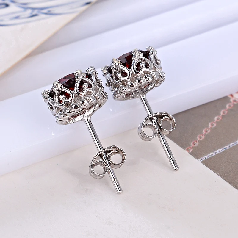 Natural Red Garnet 925 Sterling Silver Stud Earrings