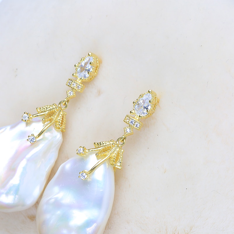 Baroque 925 Silver Big Cultivated Pearl Earring For Women