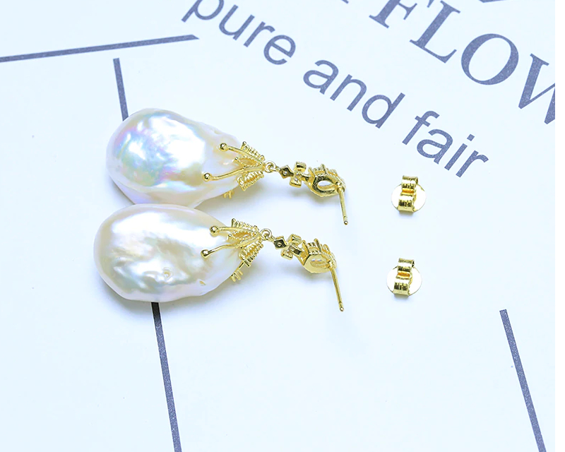 Baroque 925 Silver Big Cultivated Pearl Earring For Women