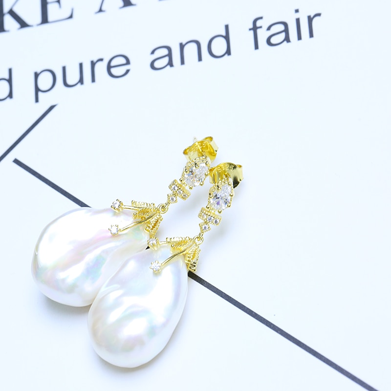 Baroque 925 Silver Big Cultivated Pearl Earring For Women