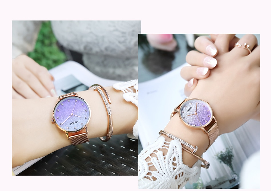 Women's Gradient Glitter Design Dial Watch