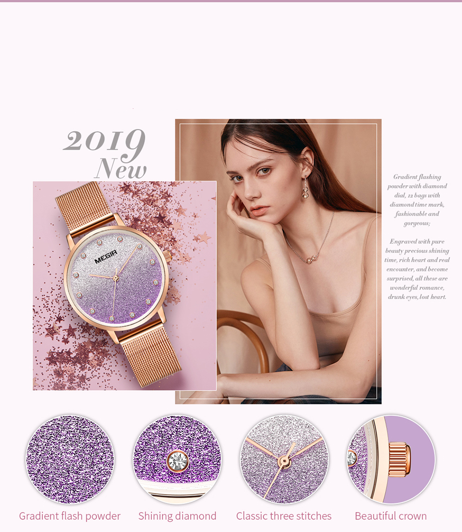 Women's Gradient Glitter Design Dial Watch