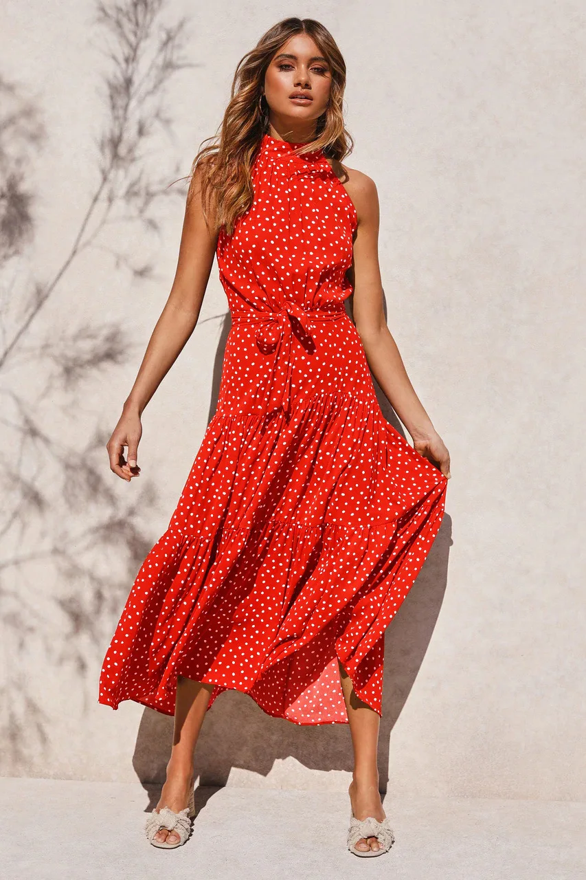 Women's Polka Dot Halter Dress