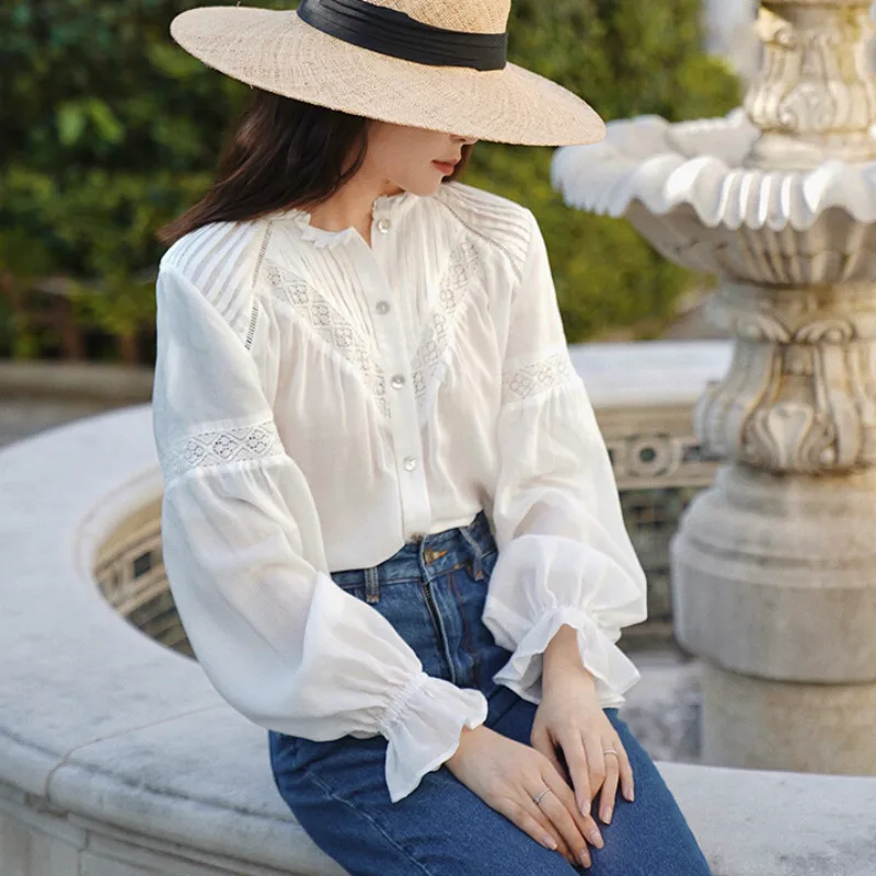 Boho Lace Women's Blouse in White