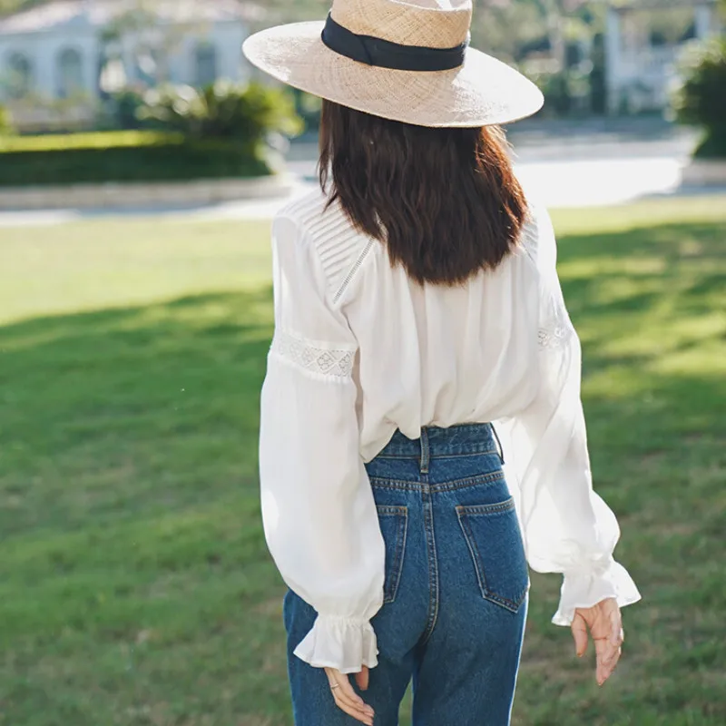 Boho Lace Women's Blouse in White