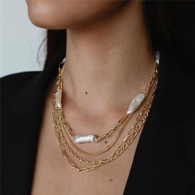 Women's Pearl and Chain Necklace