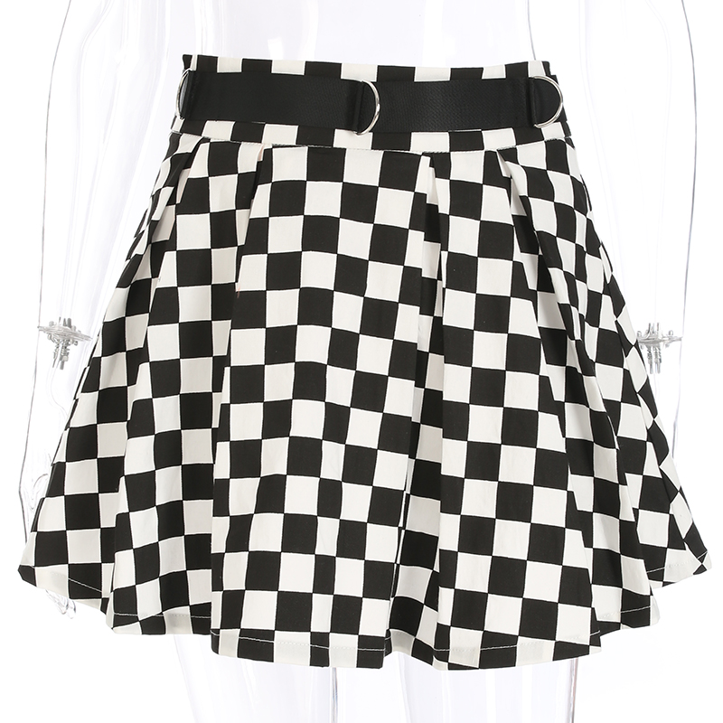 Women's Pleated Checkerboard Mini Skirt