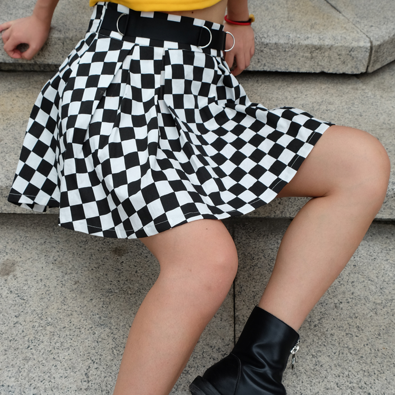 Women's Pleated Checkerboard Mini Skirt