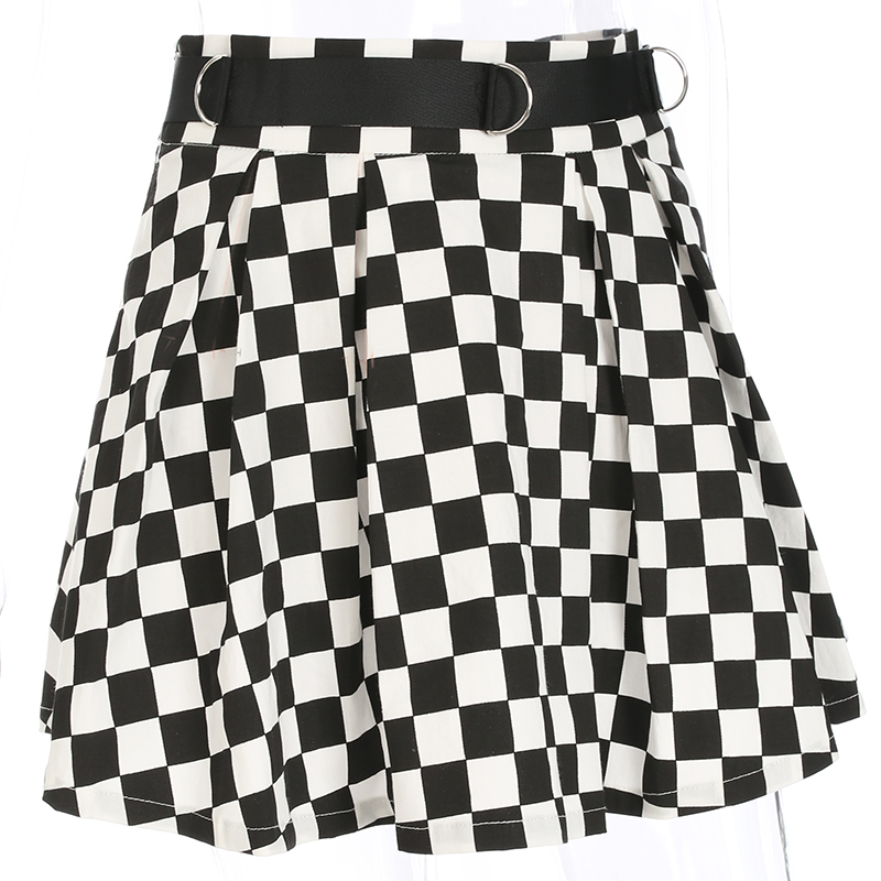 Women's Pleated Checkerboard Mini Skirt