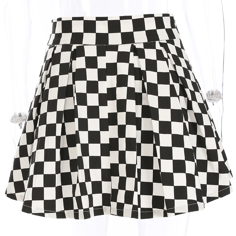 Women's Pleated Checkerboard Mini Skirt