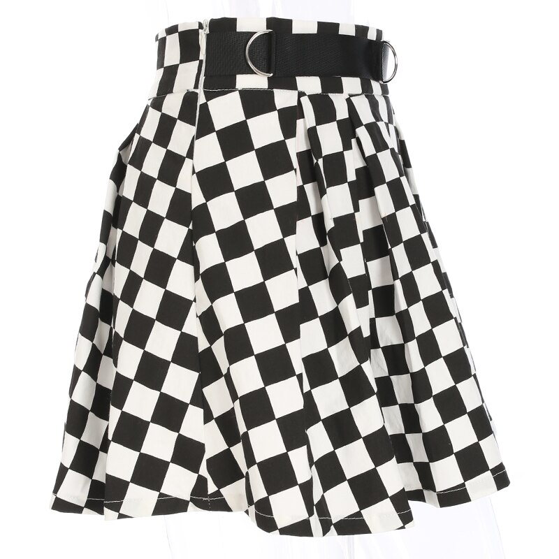 Women's Pleated Checkerboard Mini Skirt