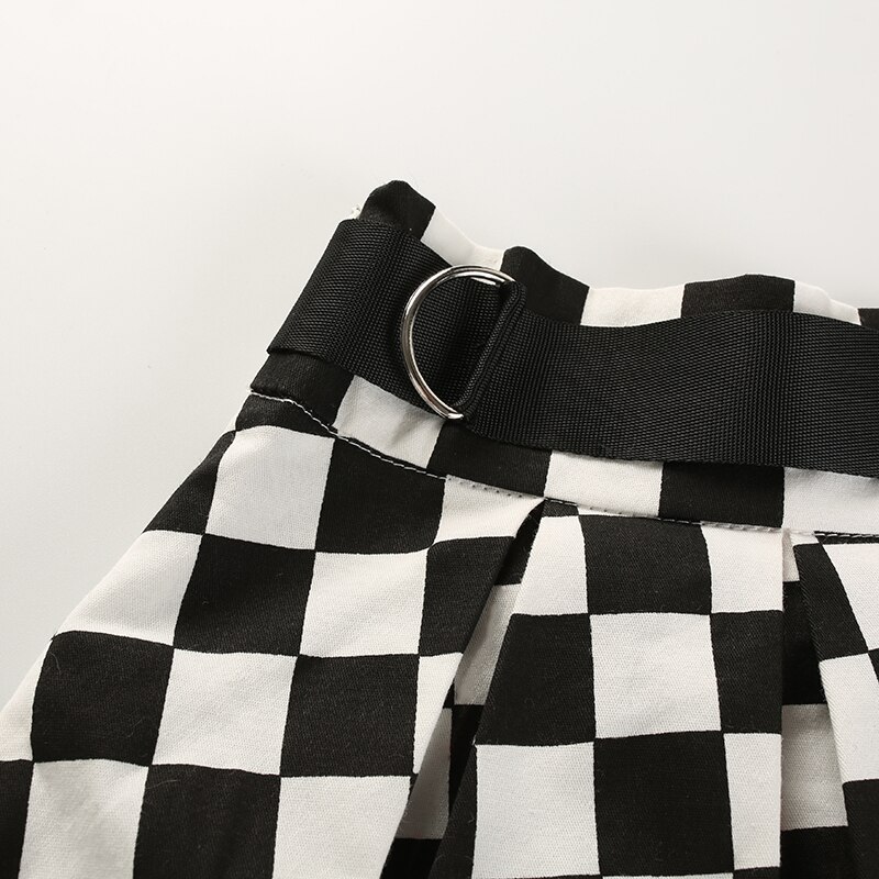 Women's Pleated Checkerboard Mini Skirt