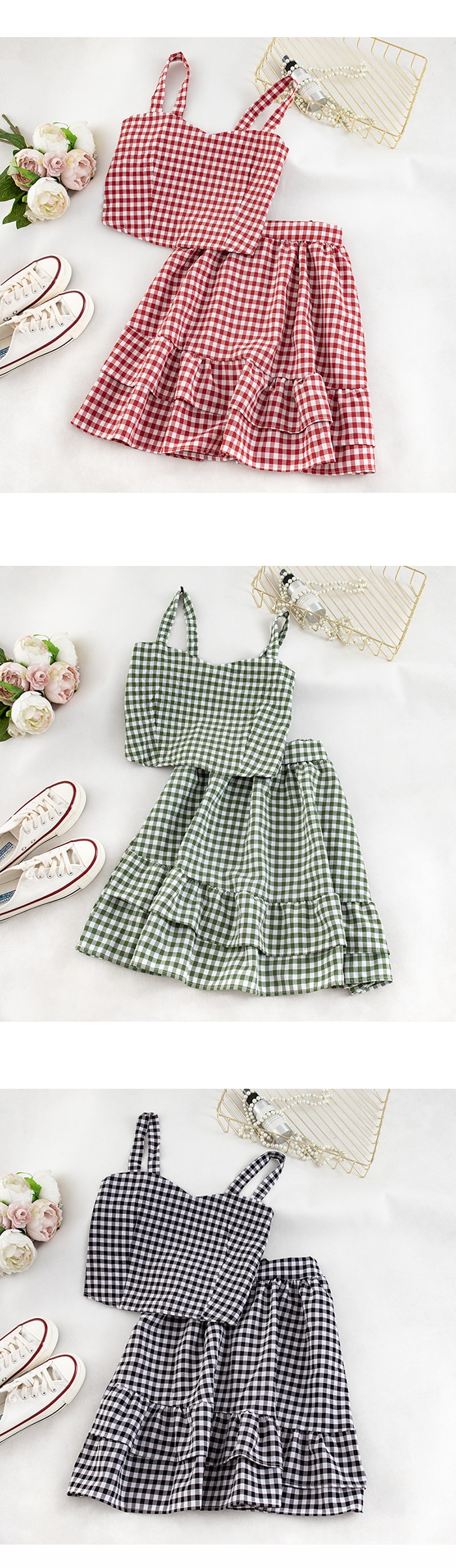 Women's Summer Plaid Two Pieces Sets