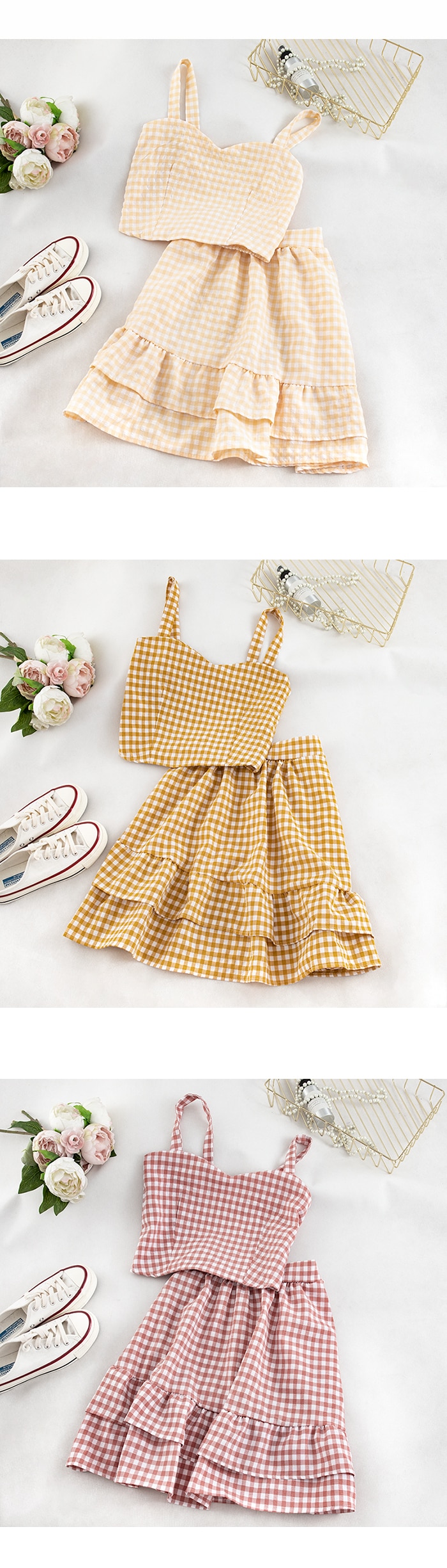 Women's Summer Plaid Two Pieces Sets