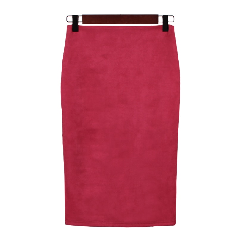 Slim Suede Midi Pencil Skirt for Women