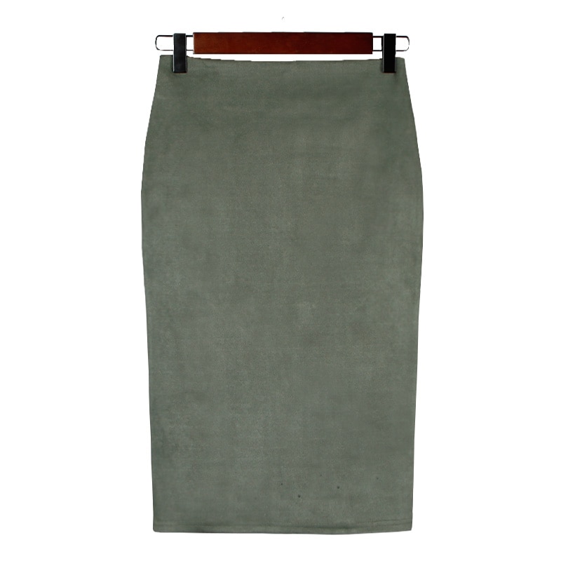 Slim Suede Midi Pencil Skirt for Women