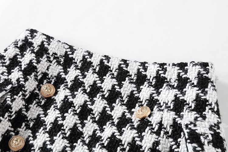 Women's Black / White Tweed Mini Skirt with Lion Buttons