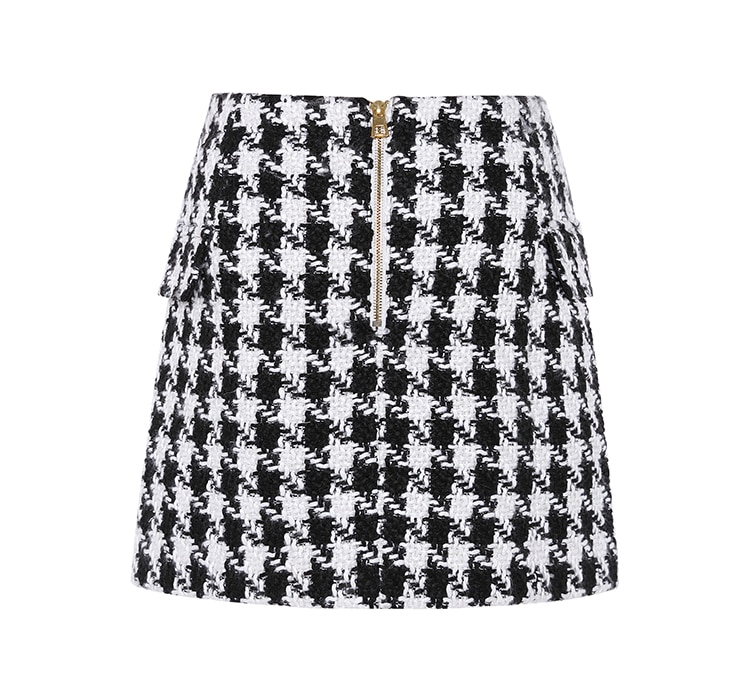 Women's Black / White Tweed Mini Skirt with Lion Buttons