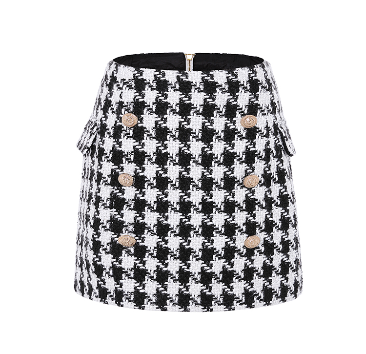 Women's Black / White Tweed Mini Skirt with Lion Buttons