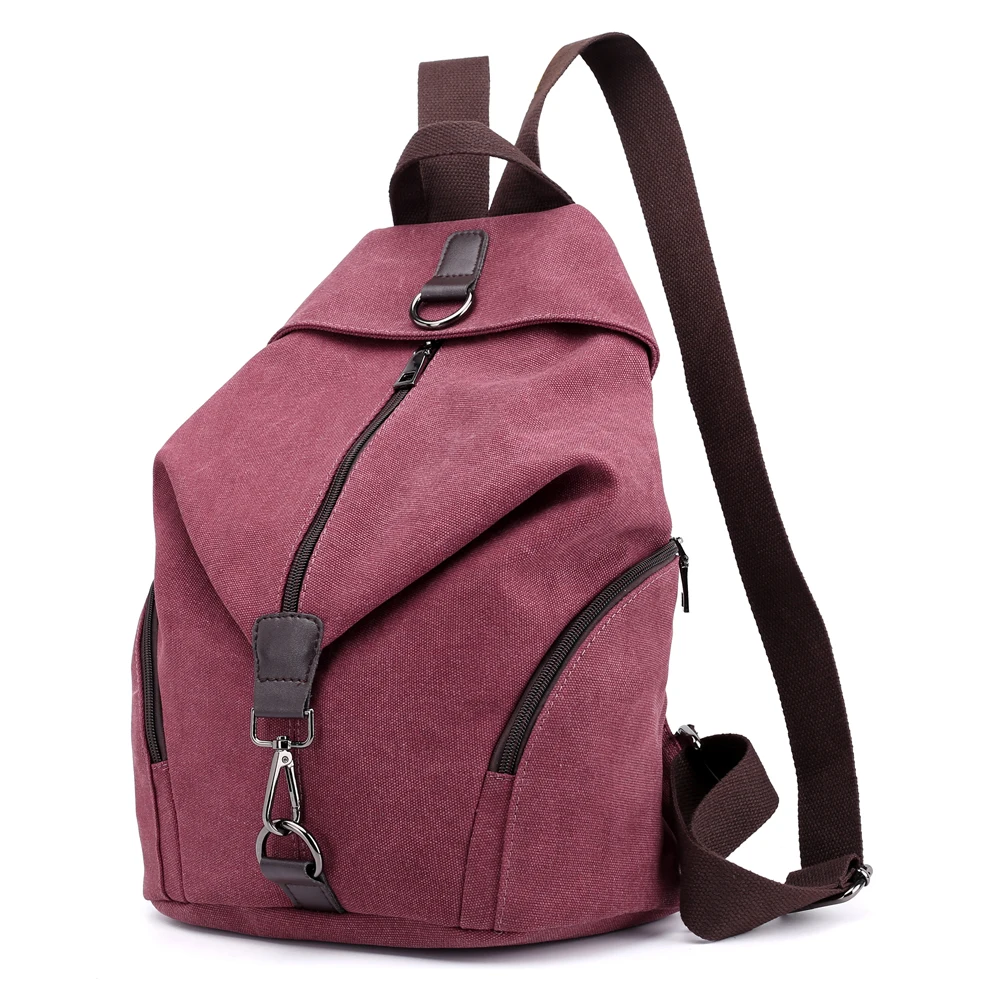 Women's Solid Color Canvas Backpack