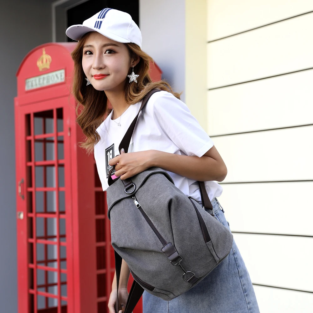 Women's Solid Color Canvas Backpack