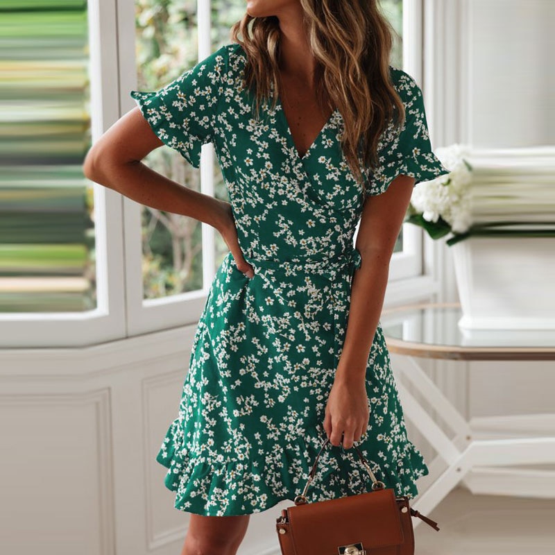 Ruffled Floral Printed Dress