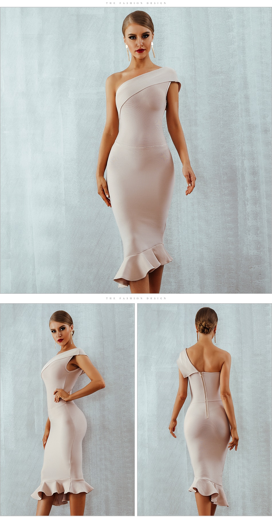 One Shoulder Women's Bodycon Dress with Ruffles