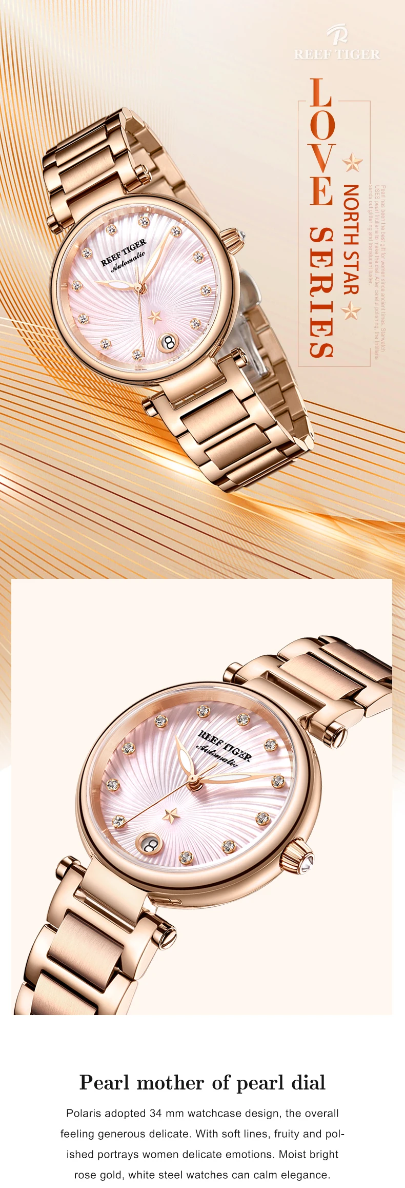 Women's Stainless Steel Diamond Automatic Wristwatch