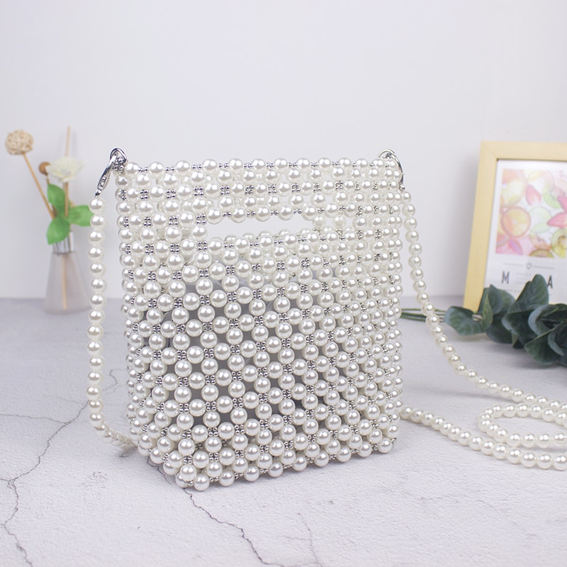 Women's Handmade Crossbody Bag with Pearls