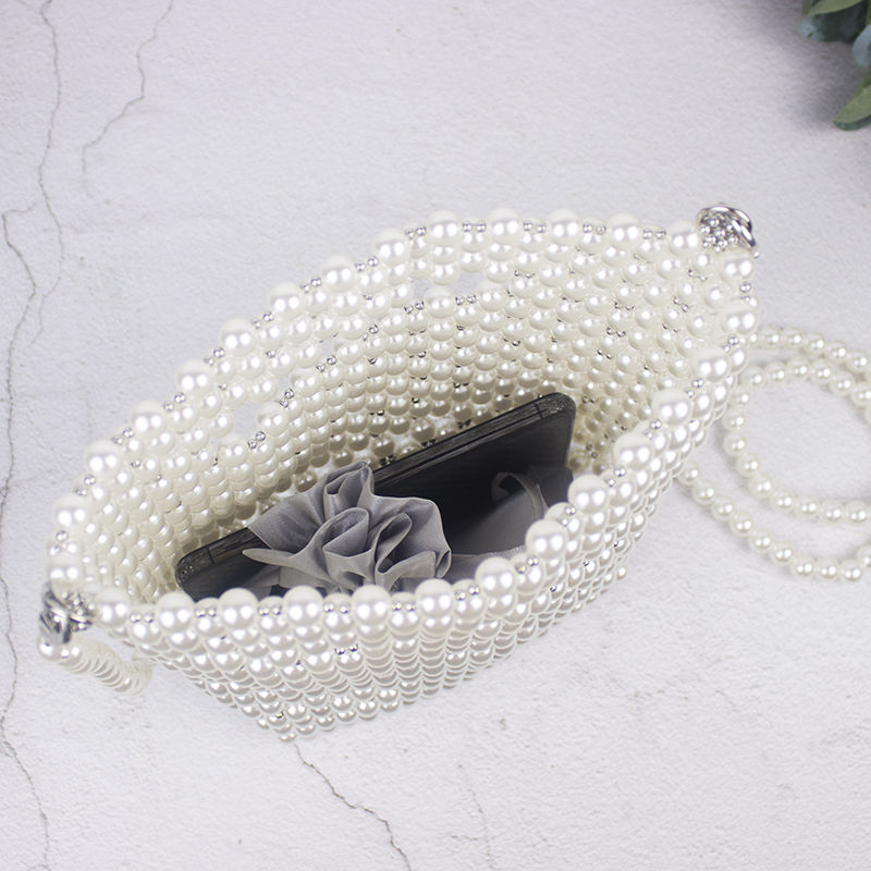 Women's Handmade Crossbody Bag with Pearls