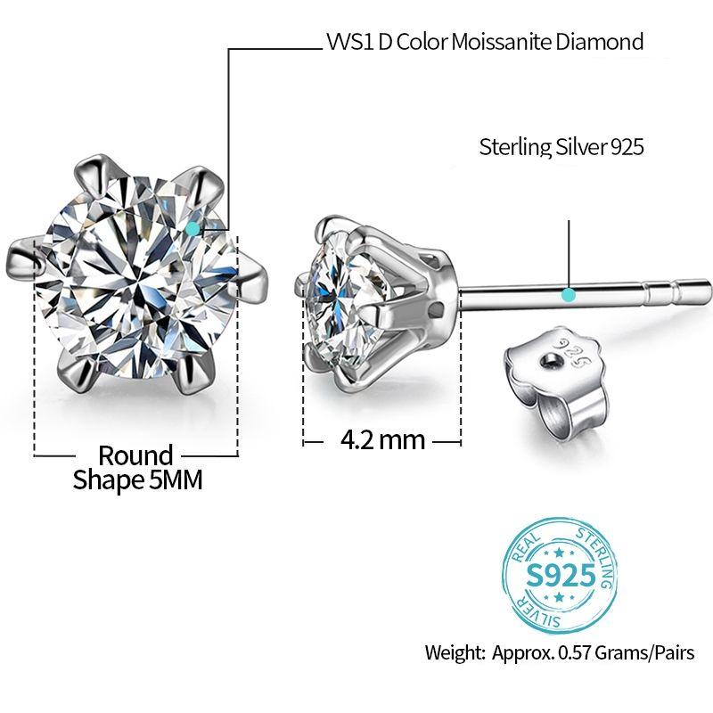 0.5 Carat Moissanite Gemstone Stud Earrings