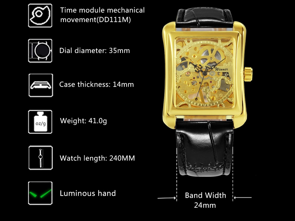 Women's Rectangular Dial Mechanical Watches