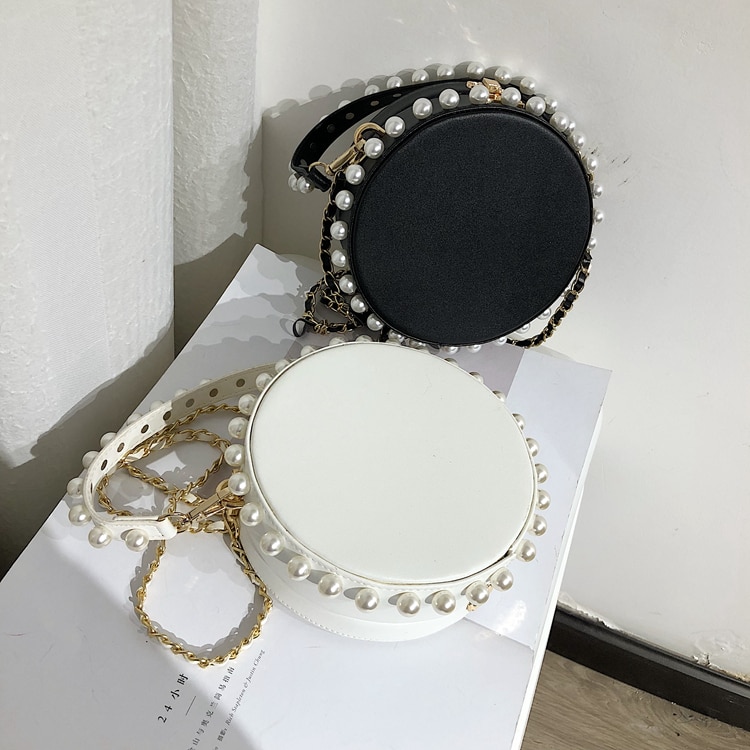 Women's Round Pearl PU Handbag