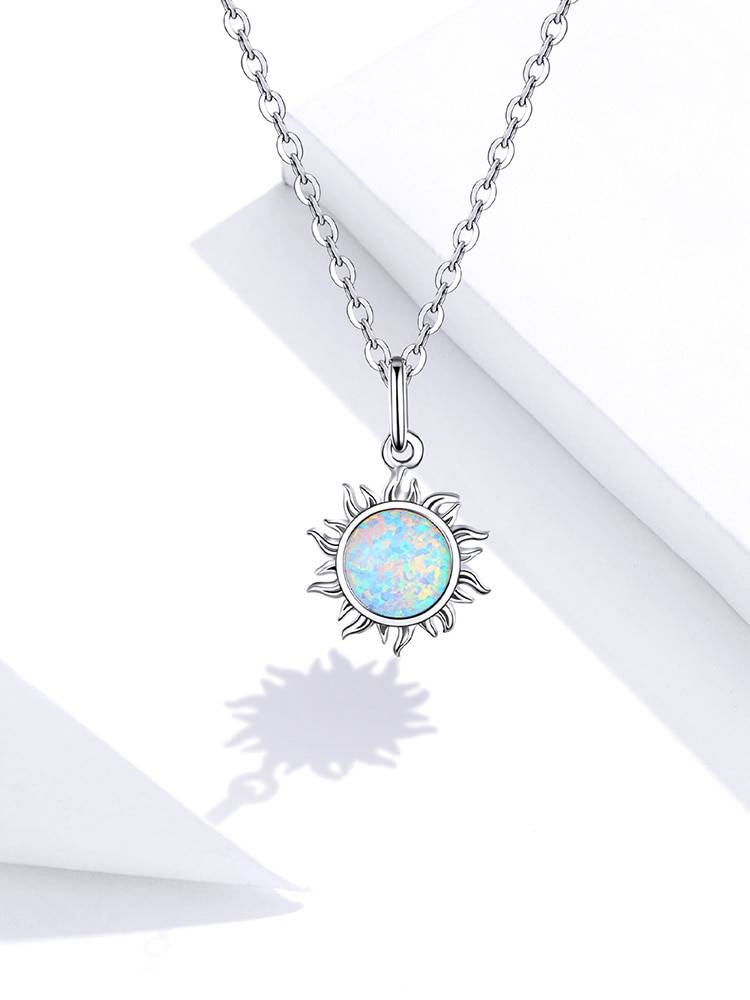 Authentic Silver White Opal Sun Pendant Necklace