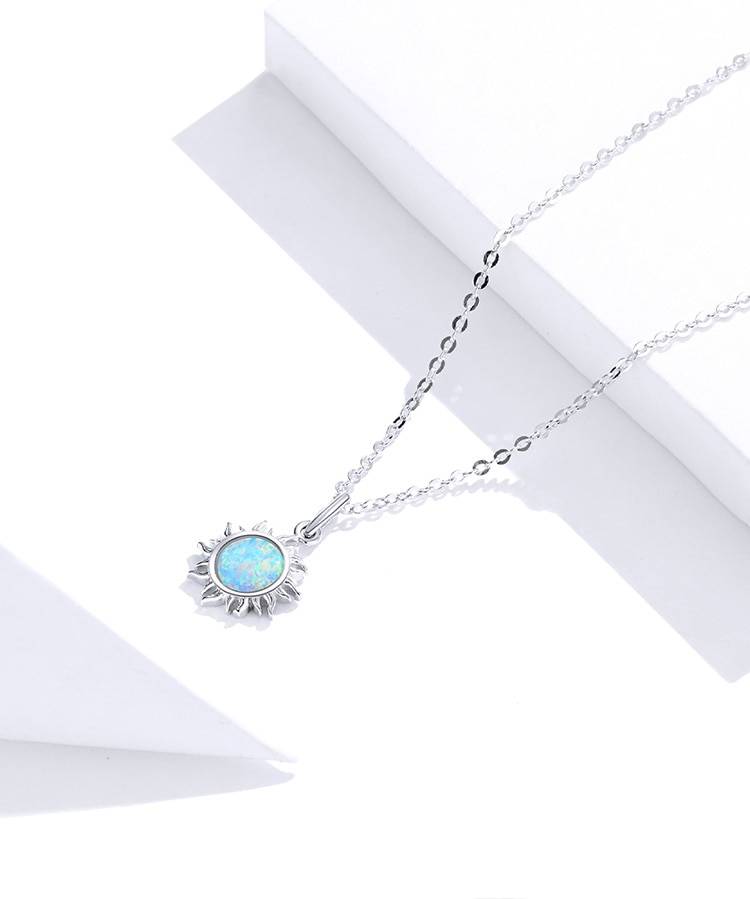 Authentic Silver White Opal Sun Pendant Necklace