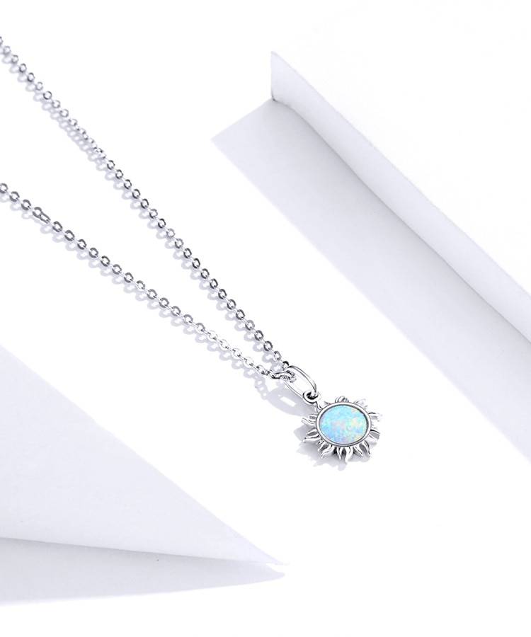 Authentic Silver White Opal Sun Pendant Necklace