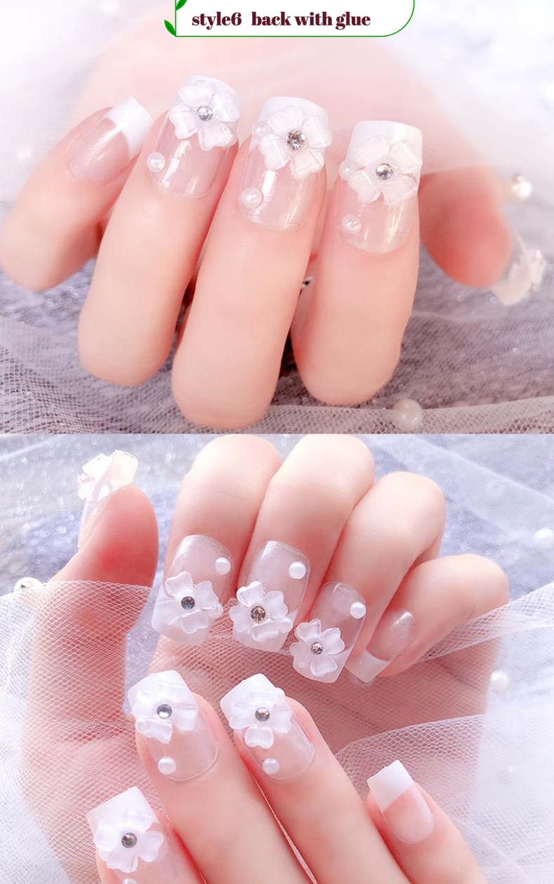 designer Crystal Flowers  with stones Press-on Nails 24 Pcs Set